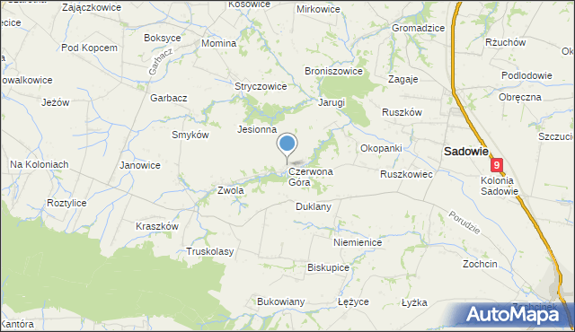 mapa Czerwona Góra, Czerwona Góra gmina Sadowie na mapie Targeo